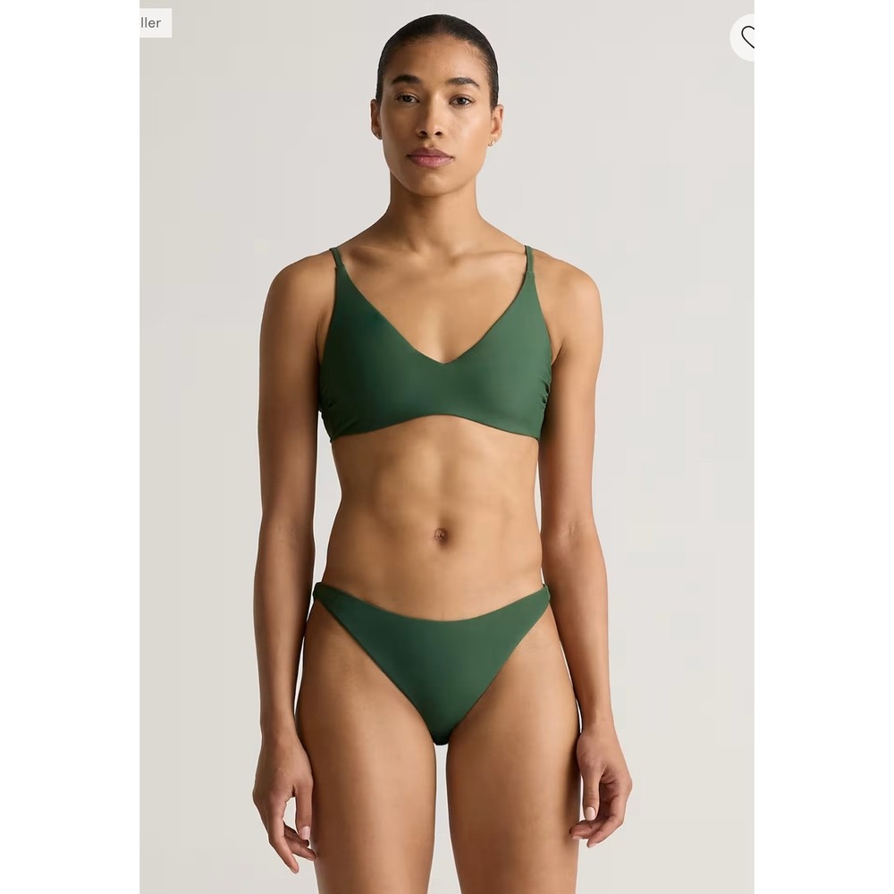 Quince Palm Green V-Neck Bikini Top Adjustable Straps Size Medium minimalist